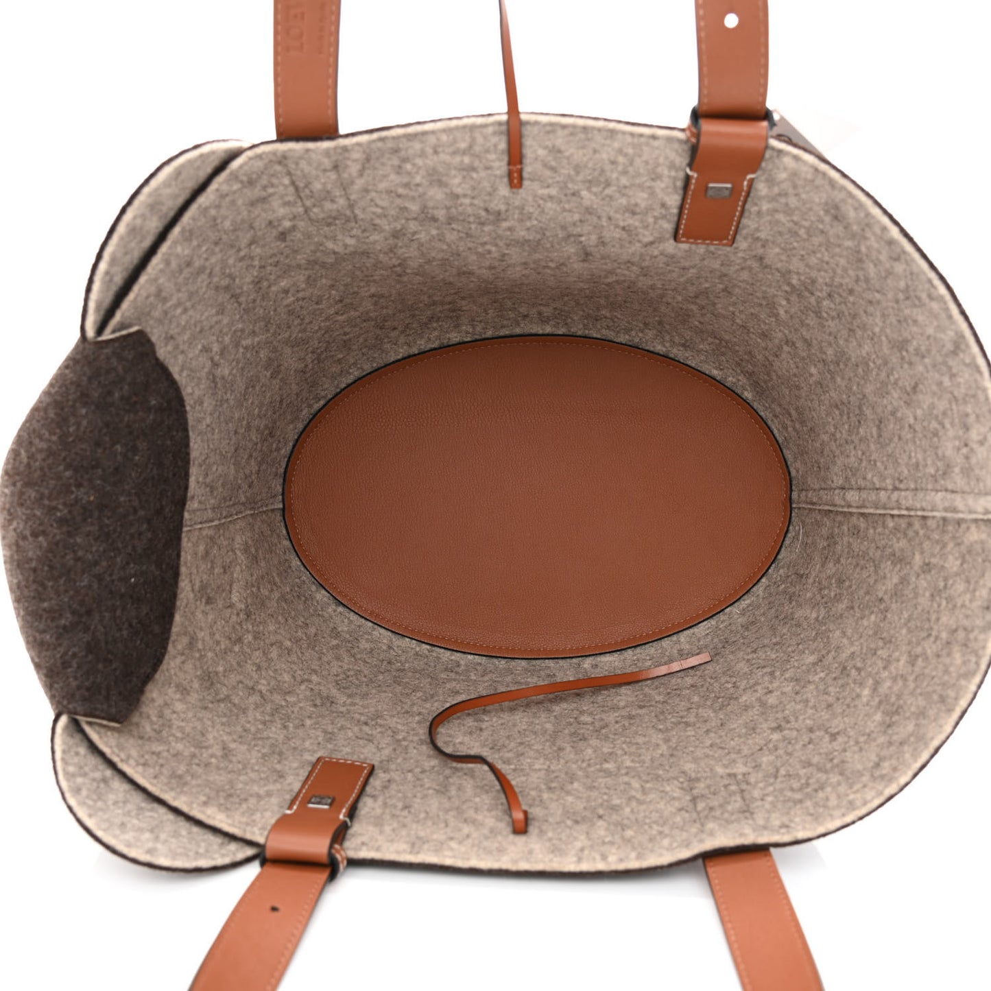 Calfskin Felt Elephant Basket Tote Brown Beige
