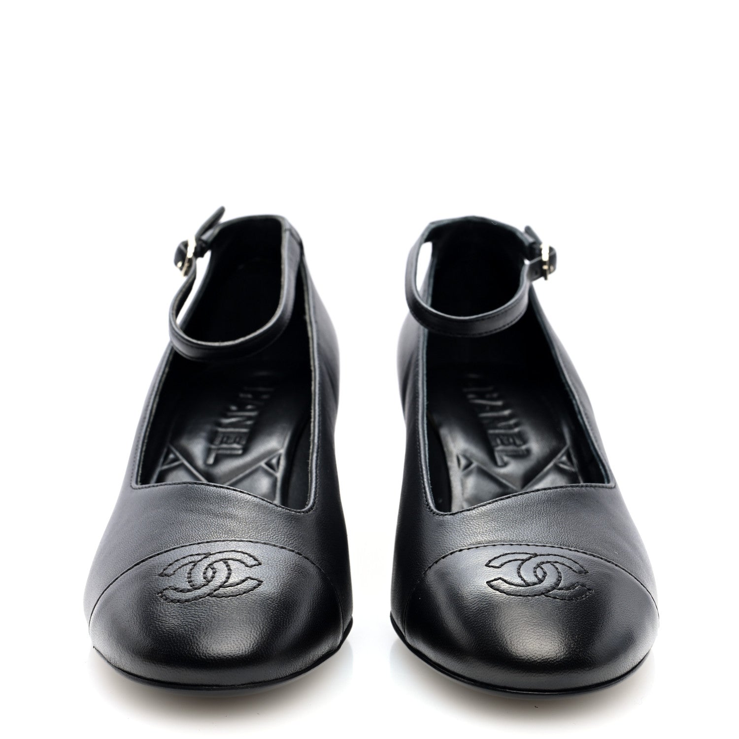 Chanel Lambskin Cap Toe Mary Jane Pumps 38 Black 4 of 9