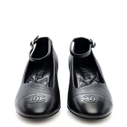 Chanel Lambskin Cap Toe Mary Jane Pumps 38 Black 4 of 9