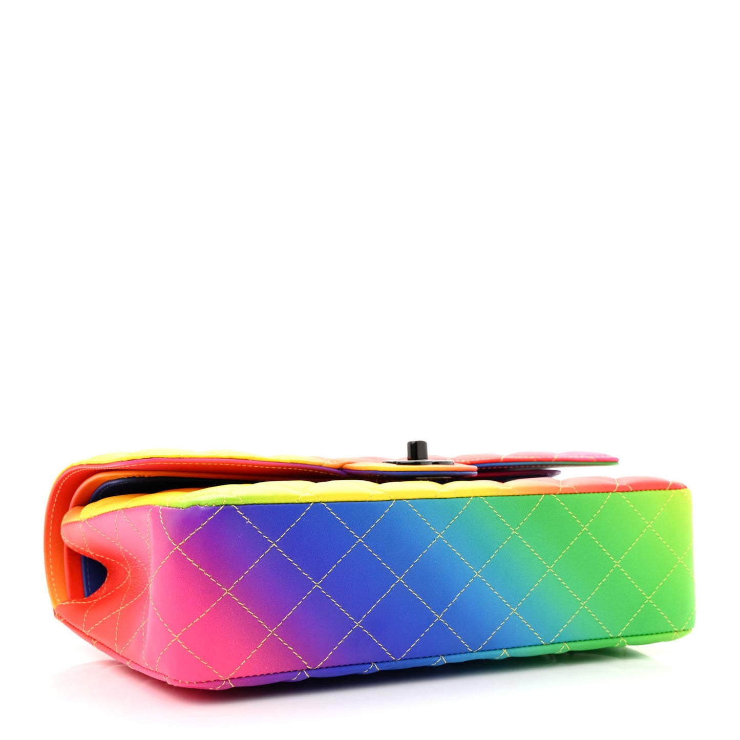 Calfskin Quilted Medium Rainbow Double Flap Multicolor