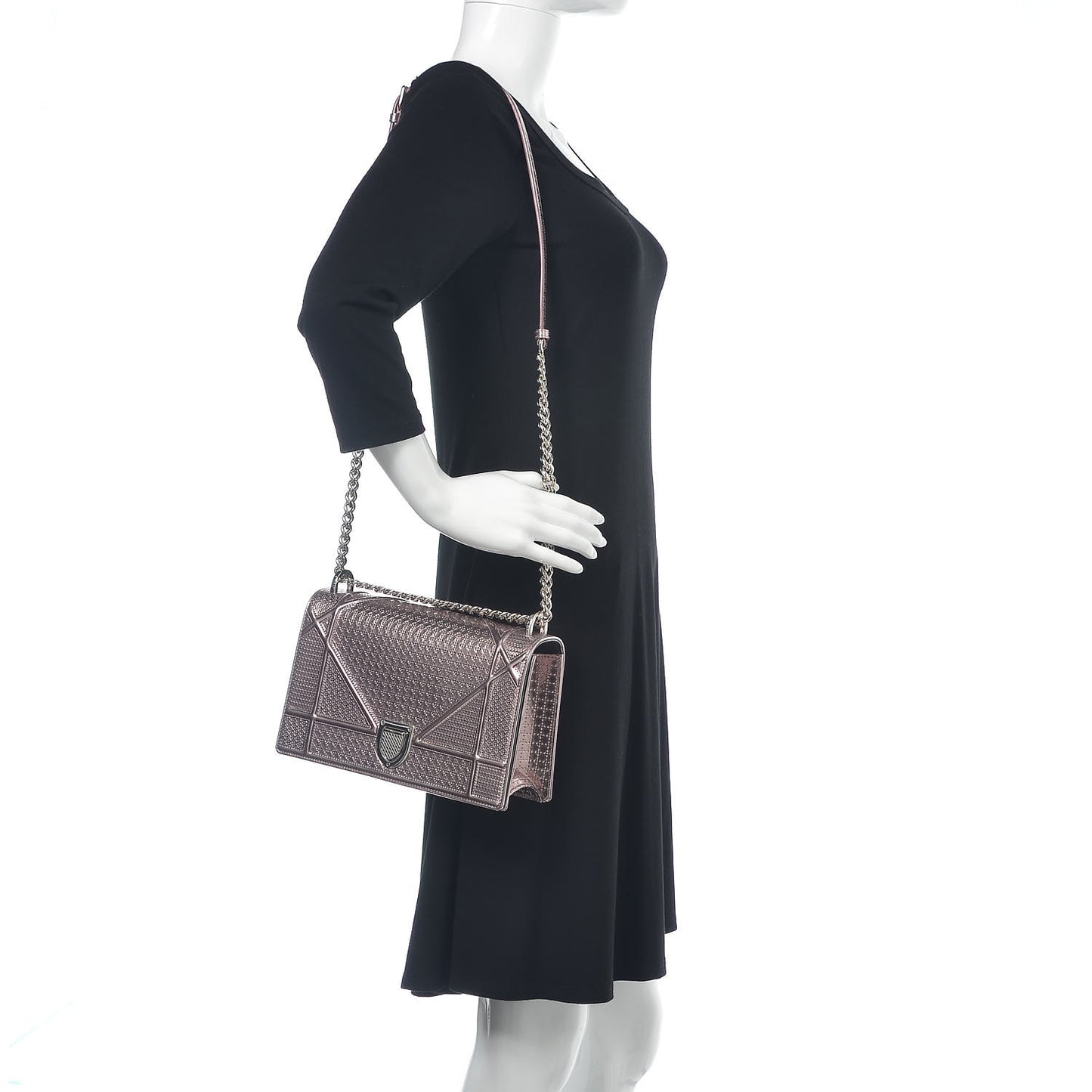 Metallic Patent Micro-Cannage Medium Diorama Flap Bag Pink