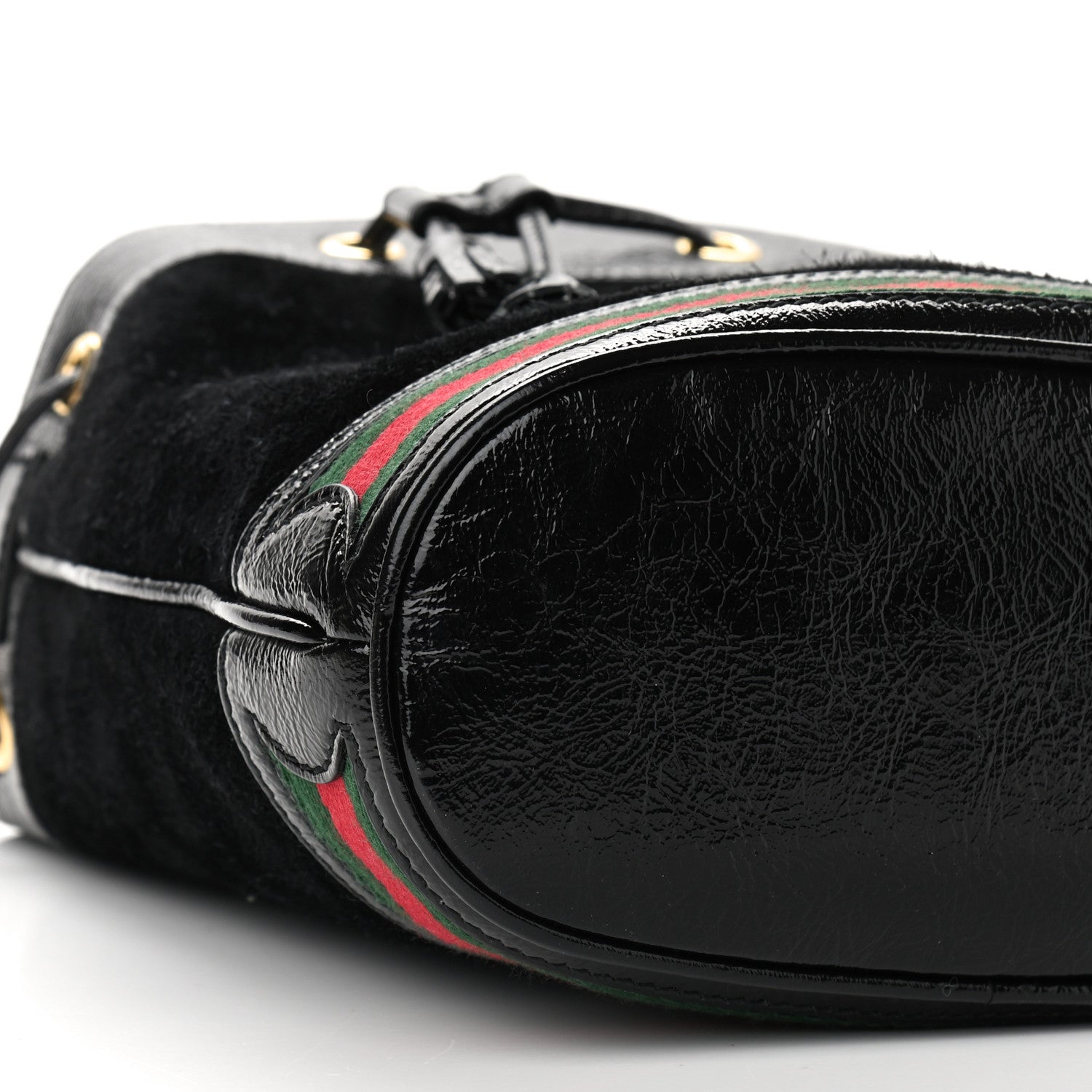 Gucci Suede Patent Web Small Ophidia Bucket Bag Black 9 of 12