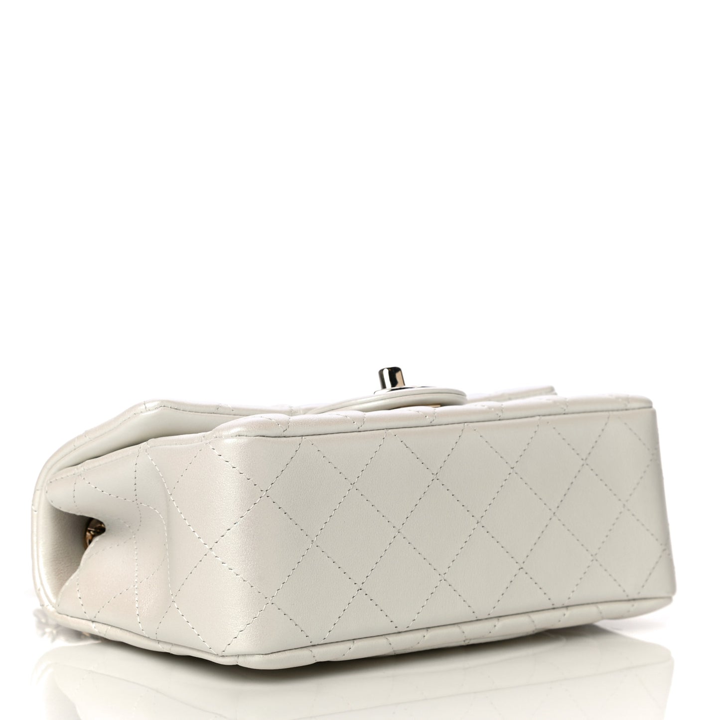 Iridescent Calfskin Quilted Mini Rectangular Flap White