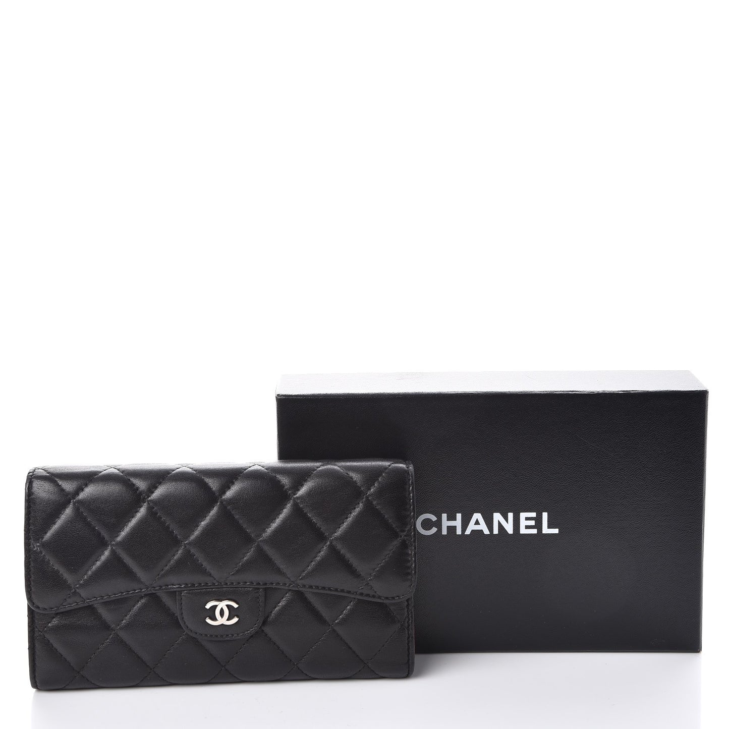 Lambskin Quilted Large Flap Wallet Black