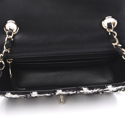 Chanel Tweed Quilted Mini Rectangular Flap Black Ecru White 4 of 10