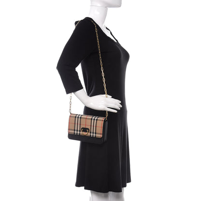 Burberry Goatskin Cotton Canvas Vintage Check D-Ring Mini Bag Black Antique Yellow 2 of 9