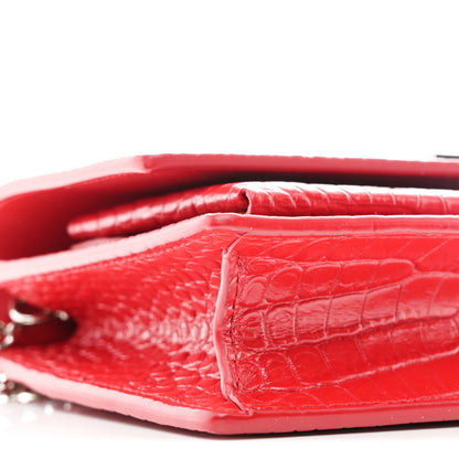 Saint Laurent Calfskin Crocodile Embossed Monogram Sunset Chain Wallet Rouge Eros 8 of 9