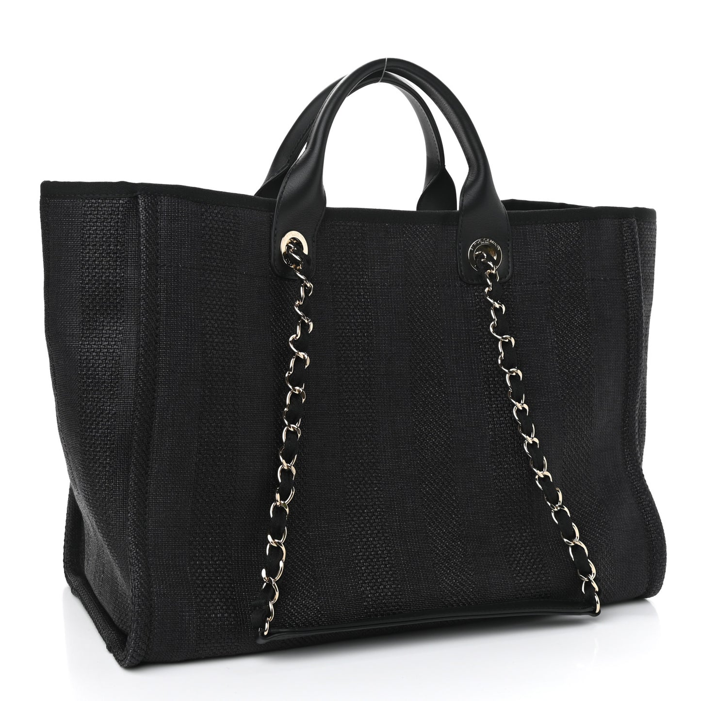 Mixed Fibers Calfskin Striped Medium Deauville Tote Black