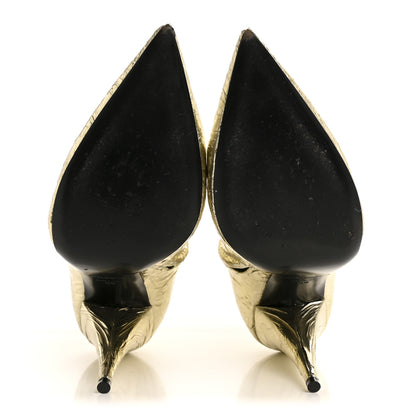 Saint Laurent Metallic Crinkled Polyurethane Calfskin Kiki Pointed Toe Ankle Boots 38 Gold 6 of 9