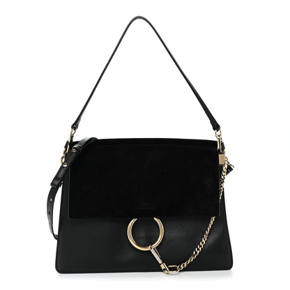 Chloe Suede Calfskin Medium Faye Shoulder Bag Black 1 of 9