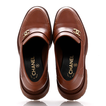 Chanel Calfskin Quilted CC Mocassin Loafers 38.5 Light Brown 2 of 11