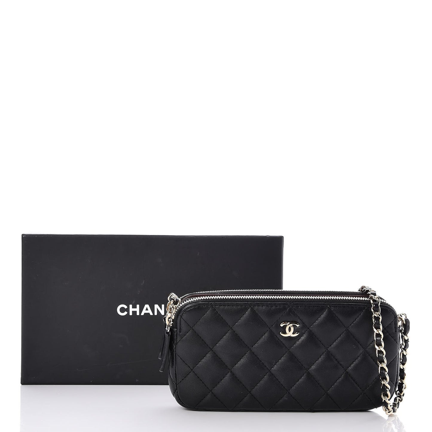 Lambskin Quilted Small Clutch With Chain Black