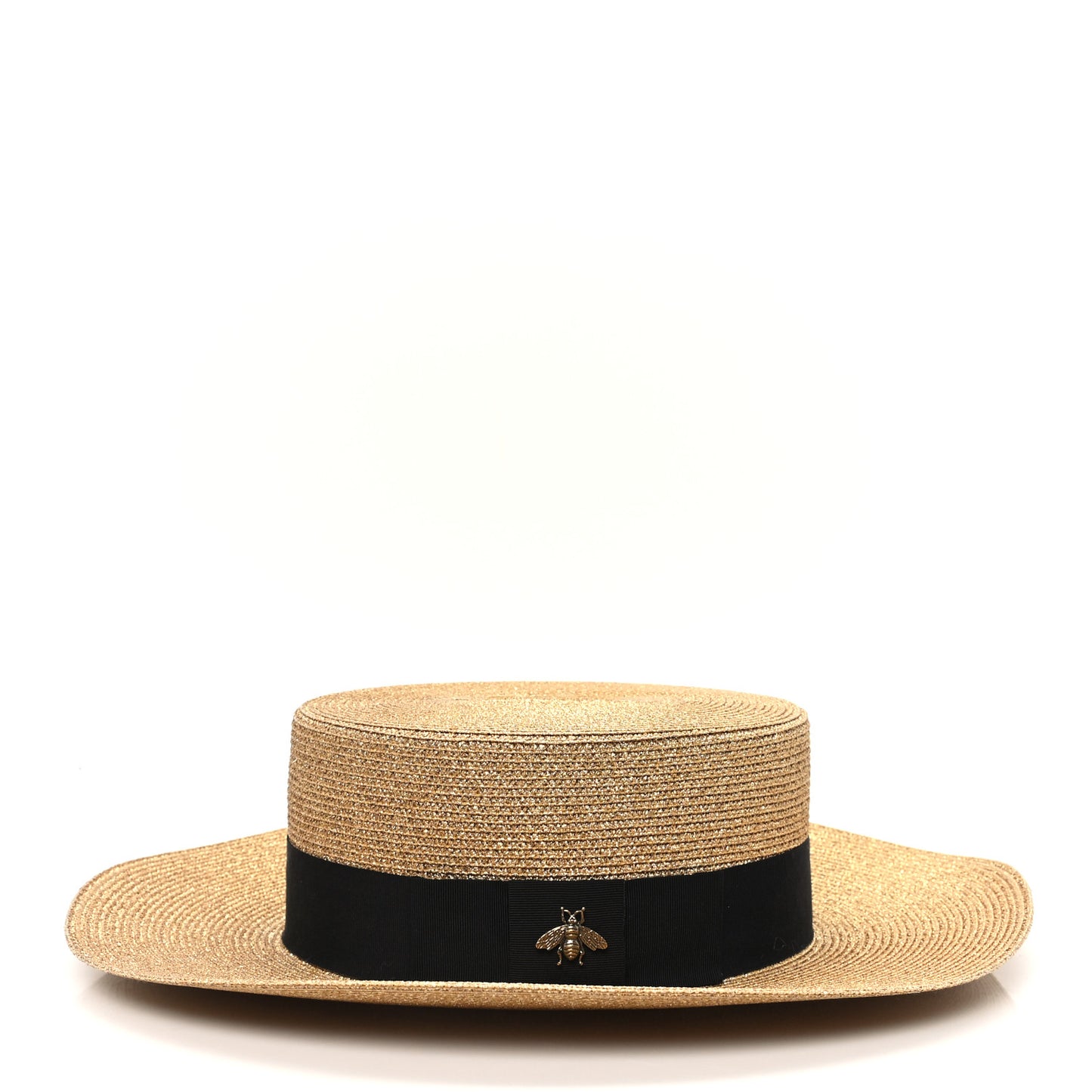 Glittered Straw Grosgrain Wide Brim Hat M Gold Black