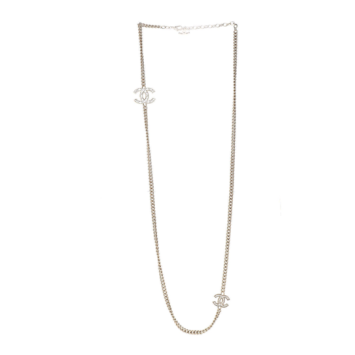 Chanel Quilted CC Long Chain Necklace Gold Pearly White 3 of 5