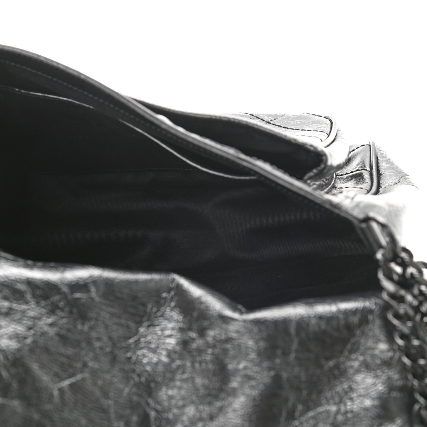 Crinkled Calfskin Matelasse Monogram Medium Niki Chain Satchel Black