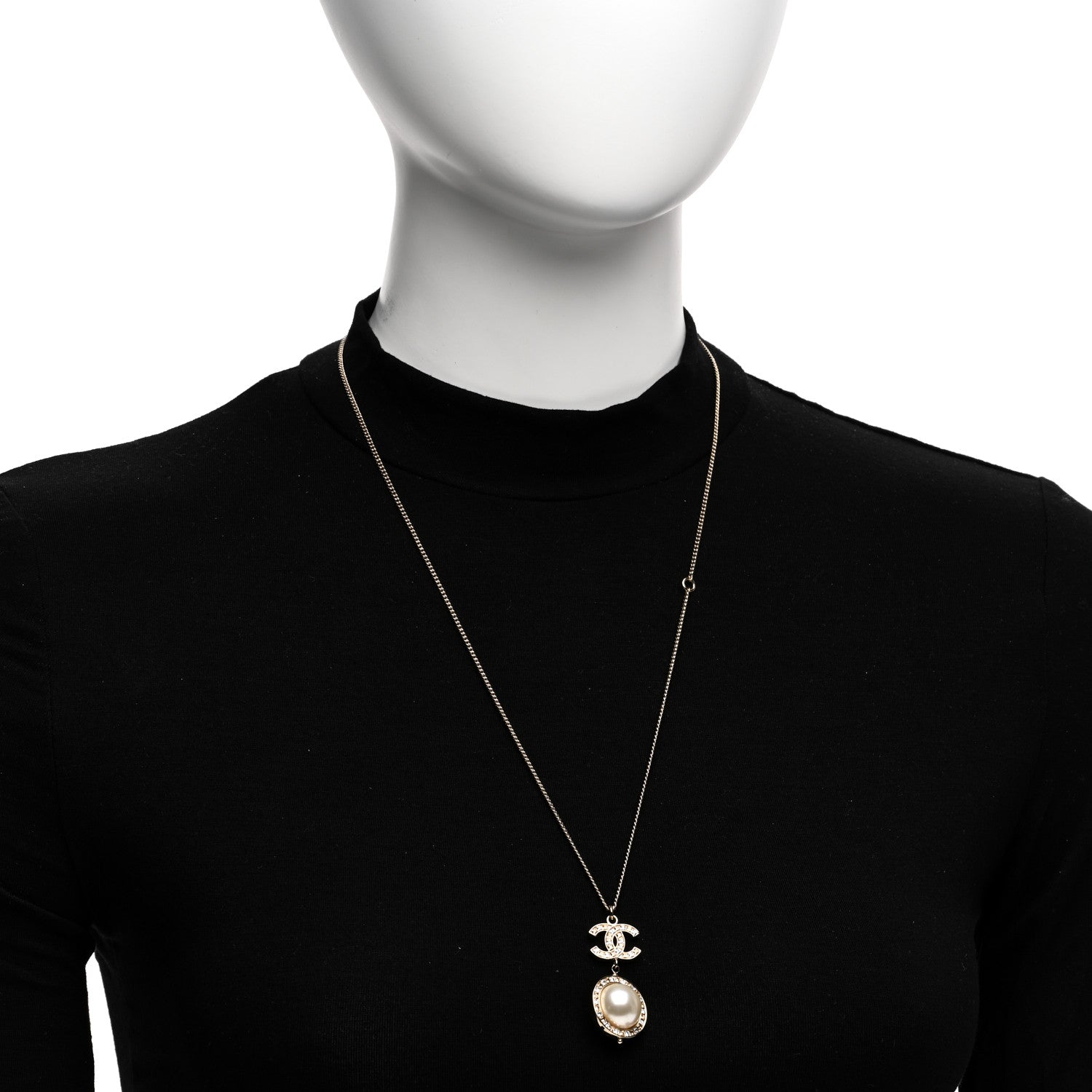 Chanel Pearl Crystal CC Pendant Necklace Gold 2 of 6