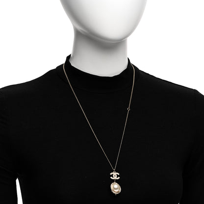 Chanel Pearl Crystal CC Pendant Necklace Gold 2 of 6