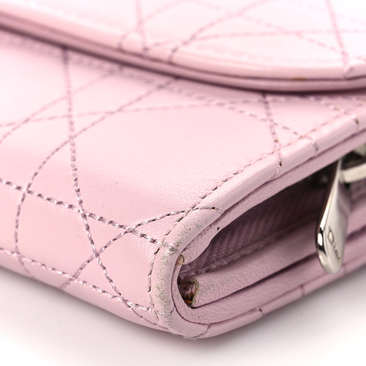 Calfskin Cannage Stitched Diorling Rendezvous Chain Wallet Pink