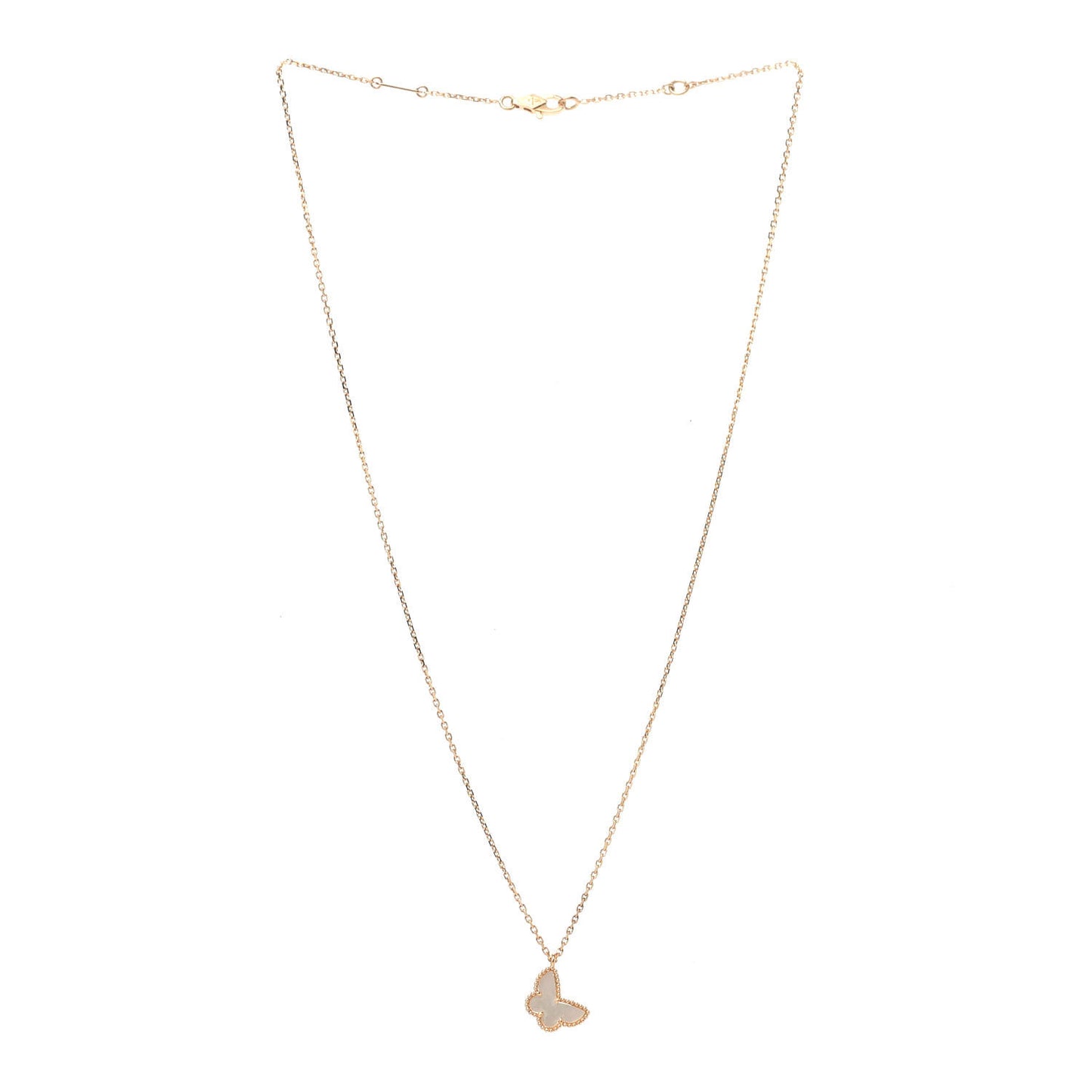 18K Yellow Gold Mother of Pearl Sweet Alhambra Butterfly Pendant Necklace