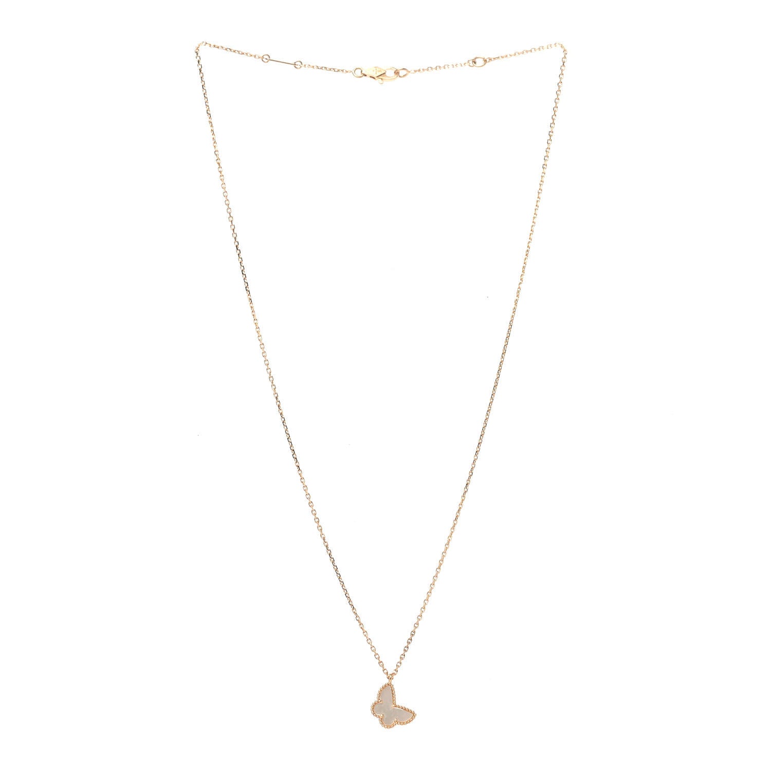 Van Cleef & Arpels 18K Yellow Gold Mother of Pearl Sweet Alhambra Butterfly Pendant Necklace 3 of 5