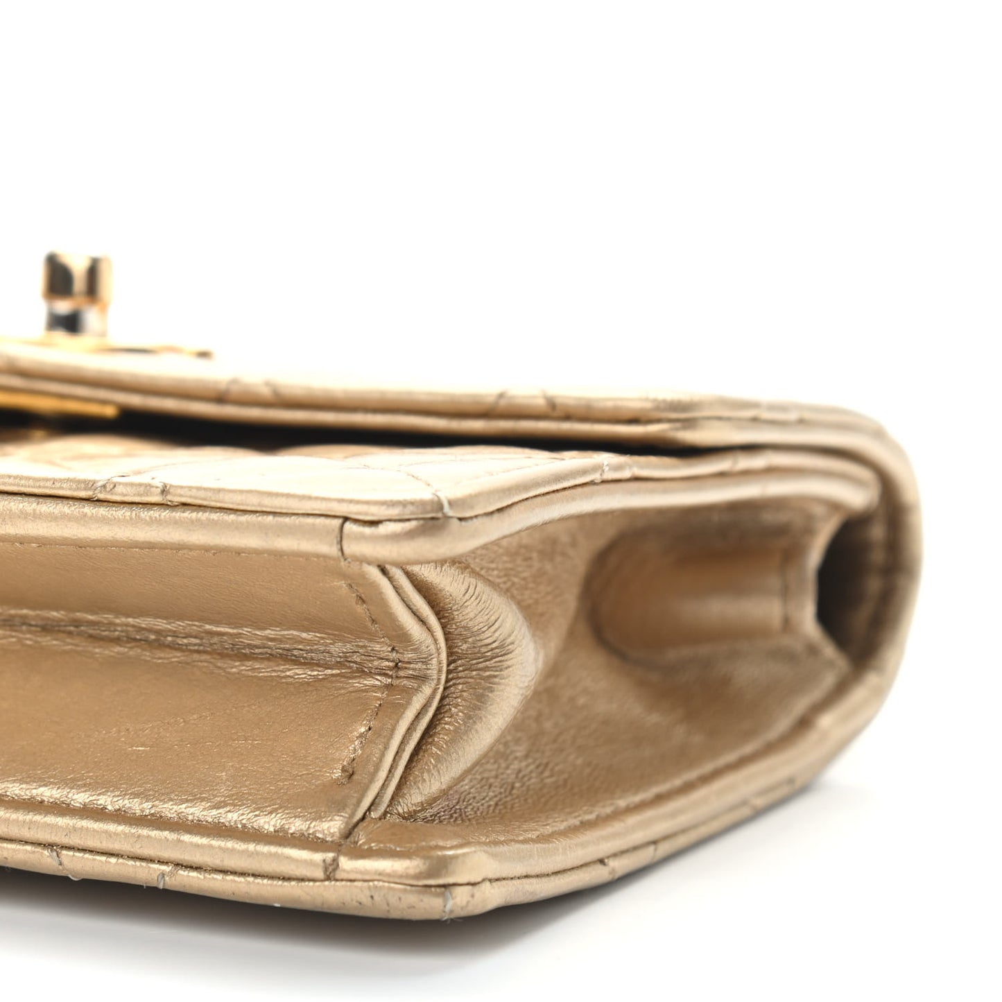 Metallic Lambskin Quilted Extra Mini Flap Gold