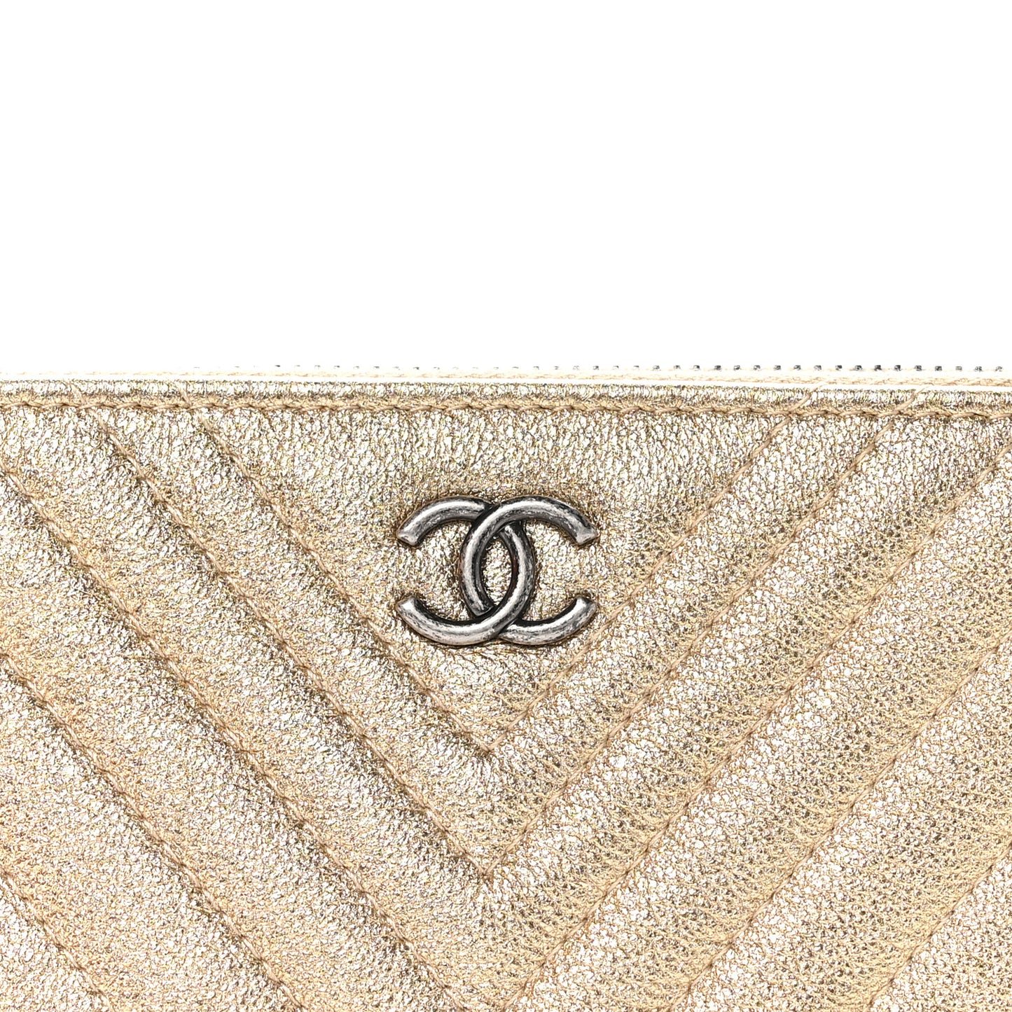 Metallic Sheepskin Chevron Quilted Small Cosmetic Case Gold