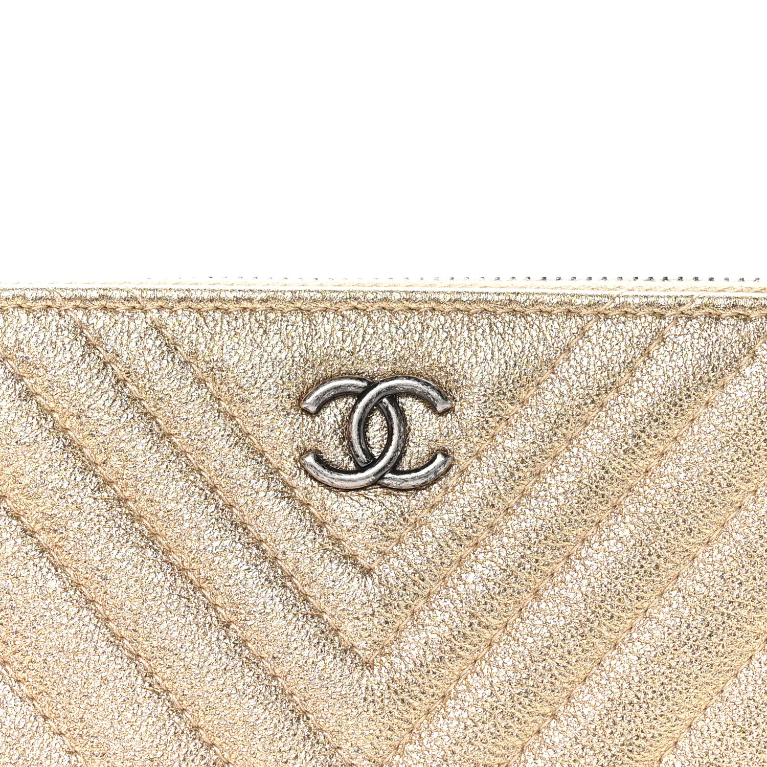 Chanel Metallic Sheepskin Chevron Quilted Small Cosmetic Case Gold 8 of 9