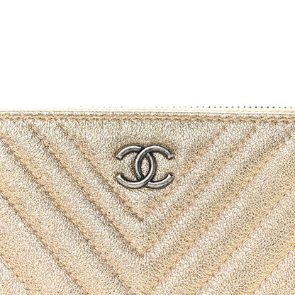 Chanel Metallic Sheepskin Chevron Quilted Small Cosmetic Case Gold 8 of 9