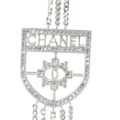 Chanel Baguette Crystal CC Shield Multi Strand Long Chain Necklace Silver 3 of 6