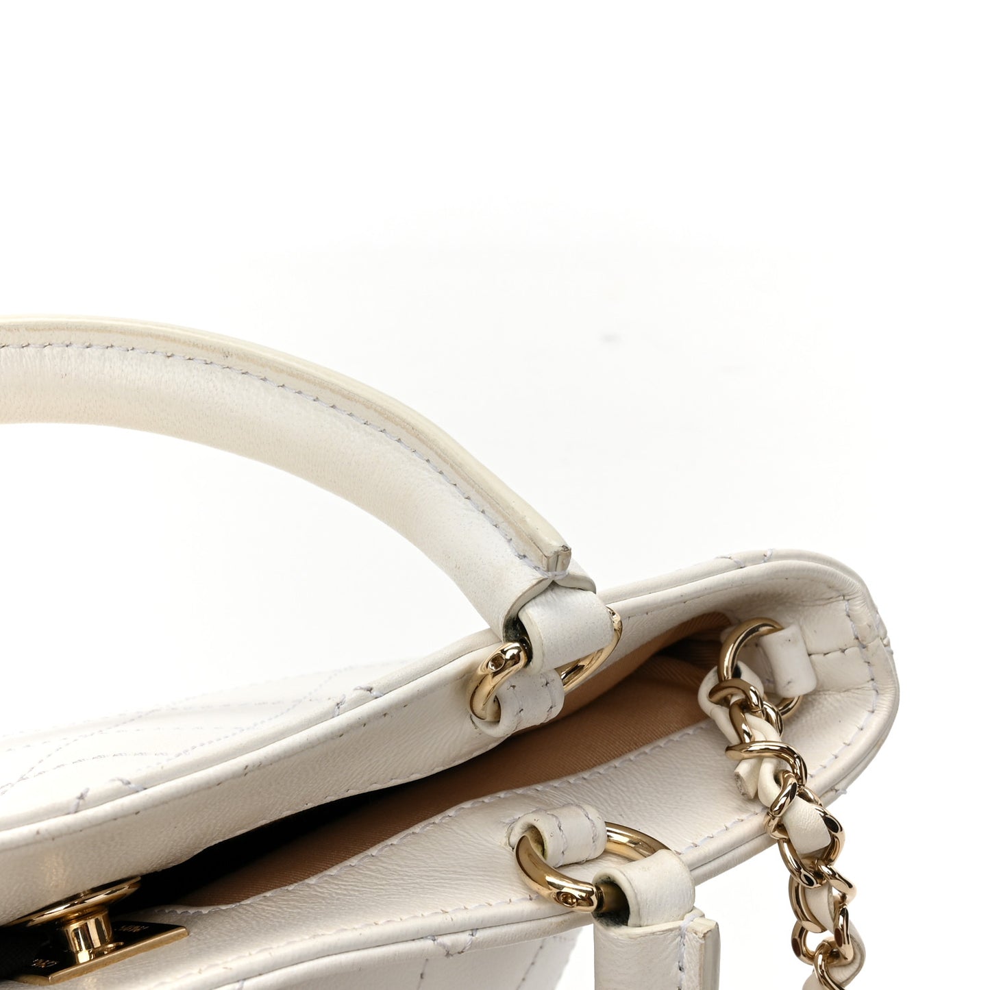 Lambskin Stitched Small Shopping Tote White