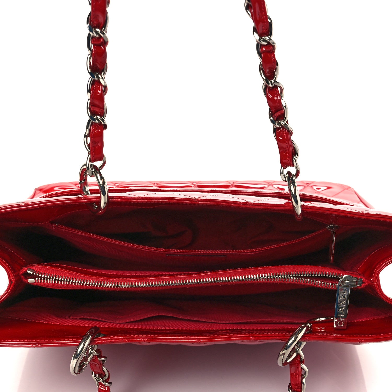 Chanel Patent Quilted Grand Shopping Tote GST Red 4 of 11
