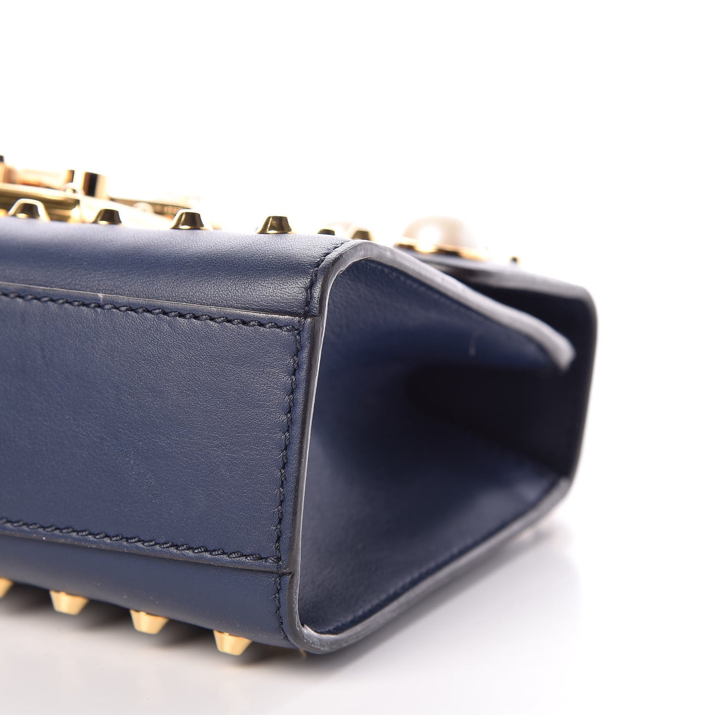 Calfskin Studded Small Padlock Shoulder Bag Blue Agata