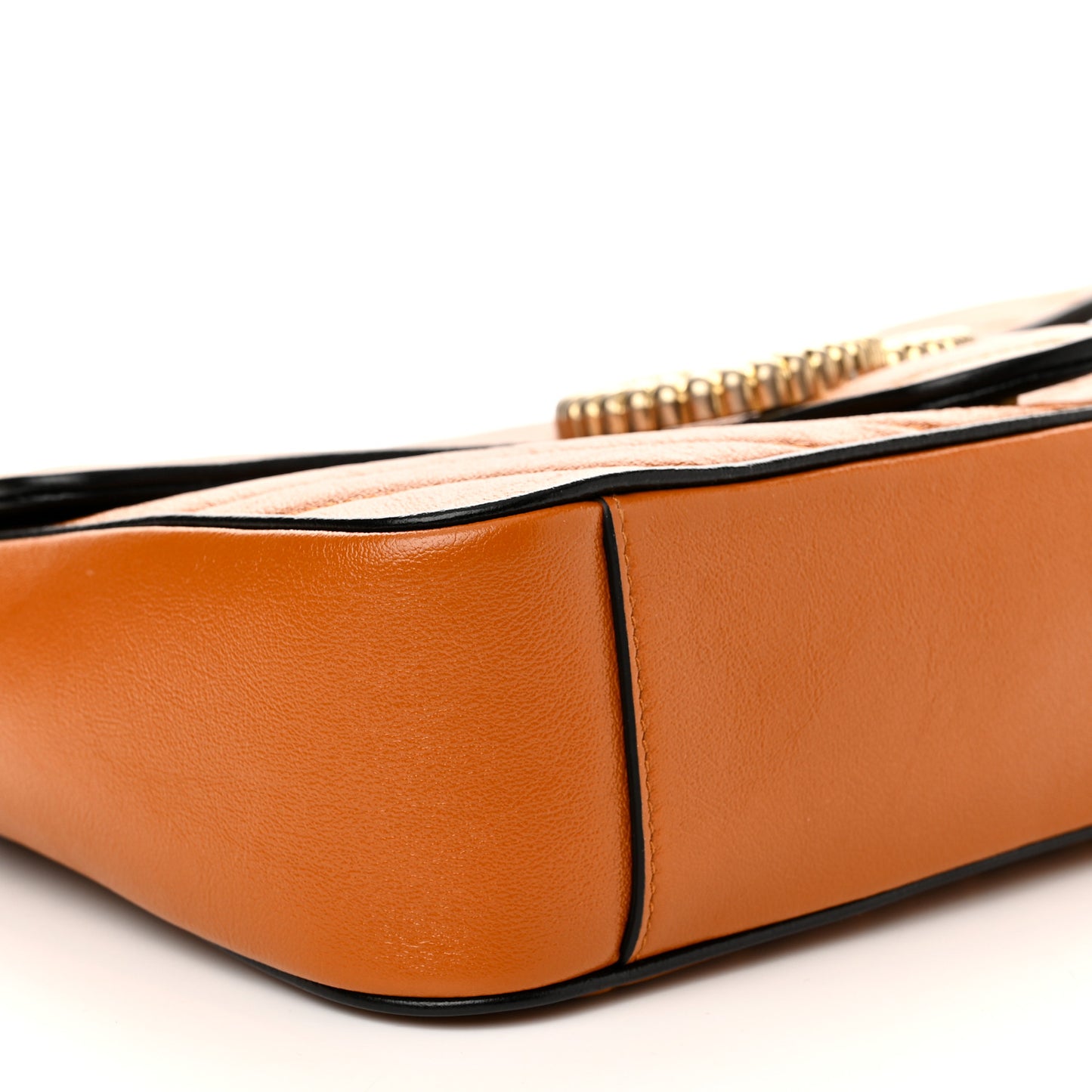 Vintage Effect Calfskin Matelasse Diagonal Small Torchon GG Marmont Shoulder Bag Cognac Black