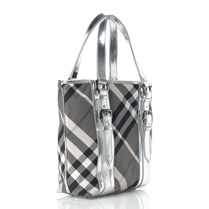 Burberry Metallic Calfskin Beat Check Tote Silver 3 of 7