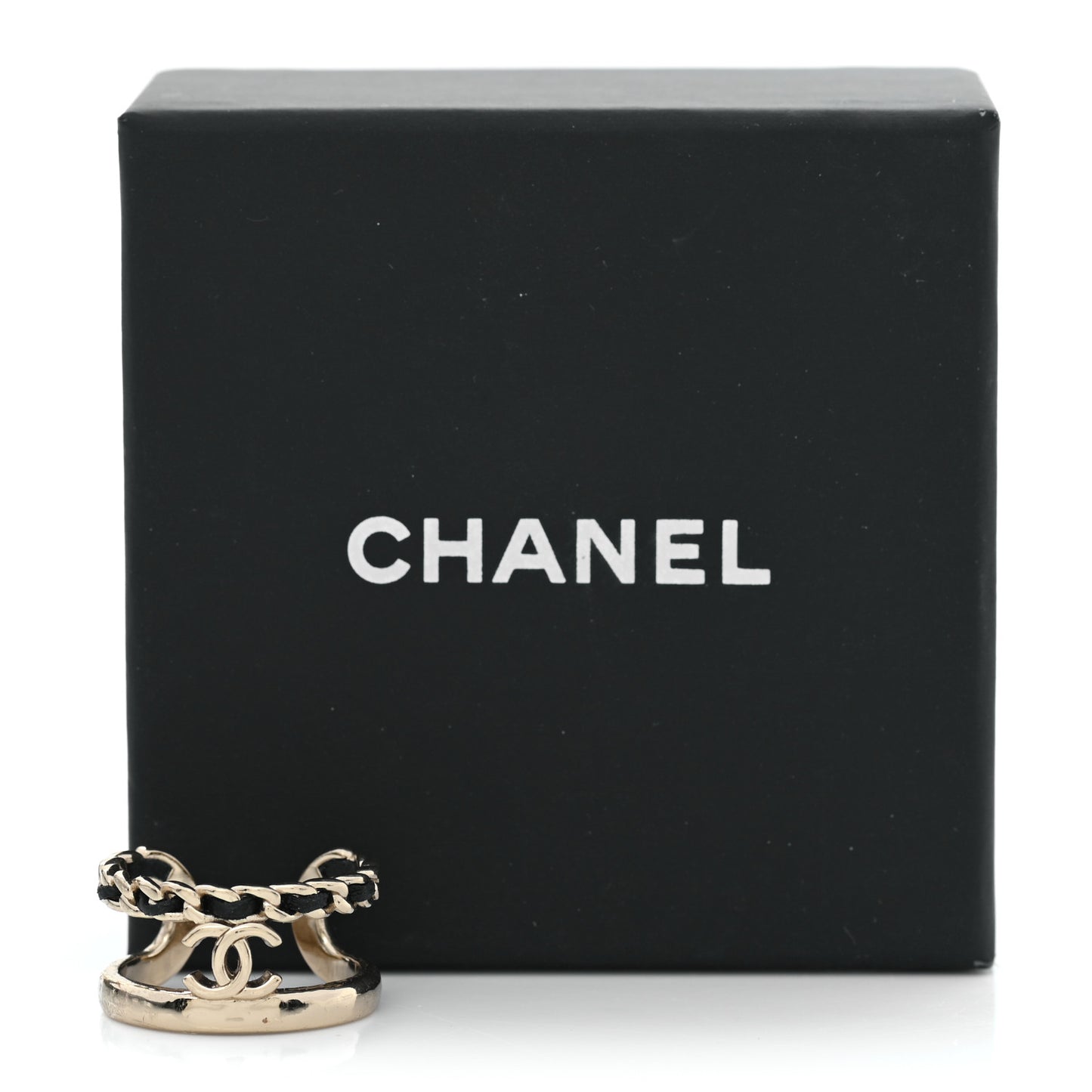 Metal Lambskin CC Ring 54 Gold Black