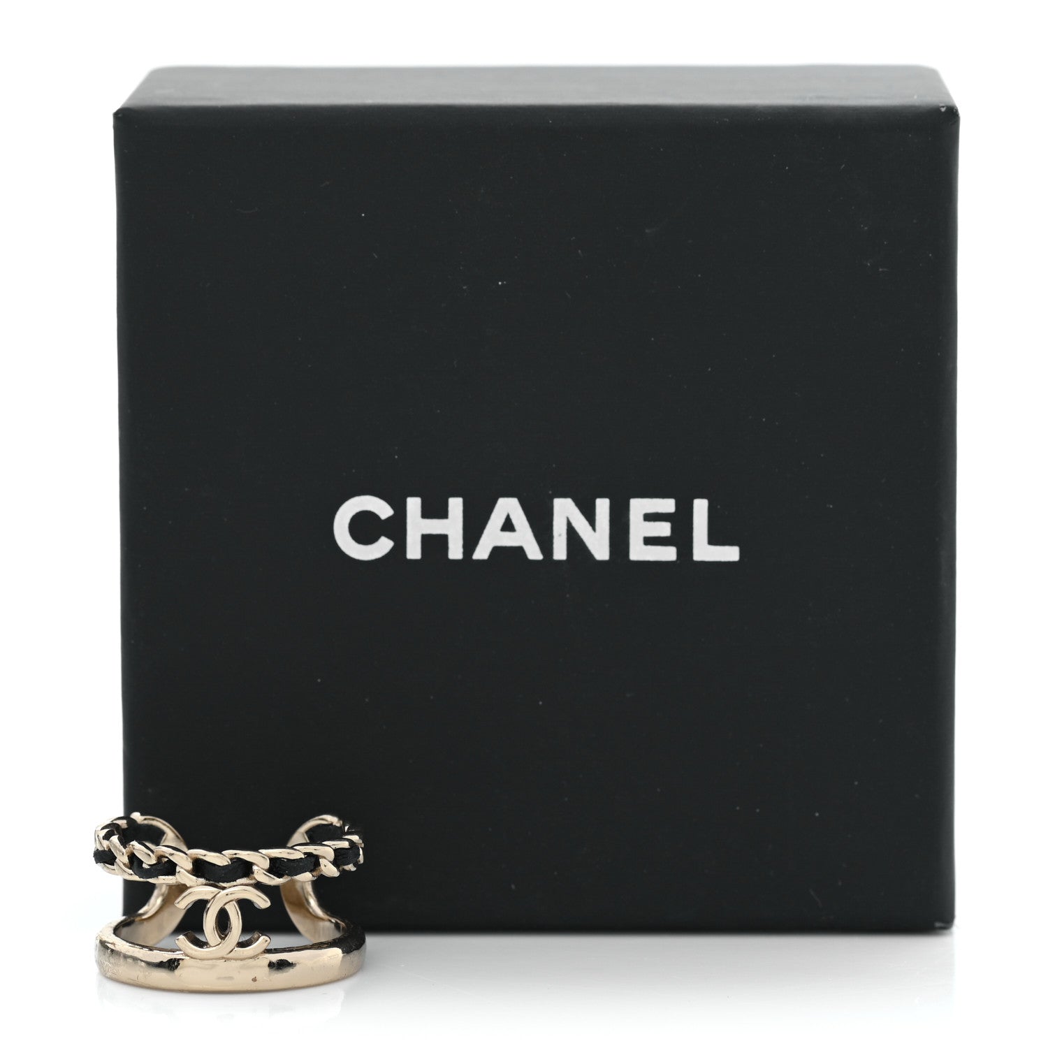 Chanel Metal Lambskin CC Ring 54 Gold Black 5 of 5