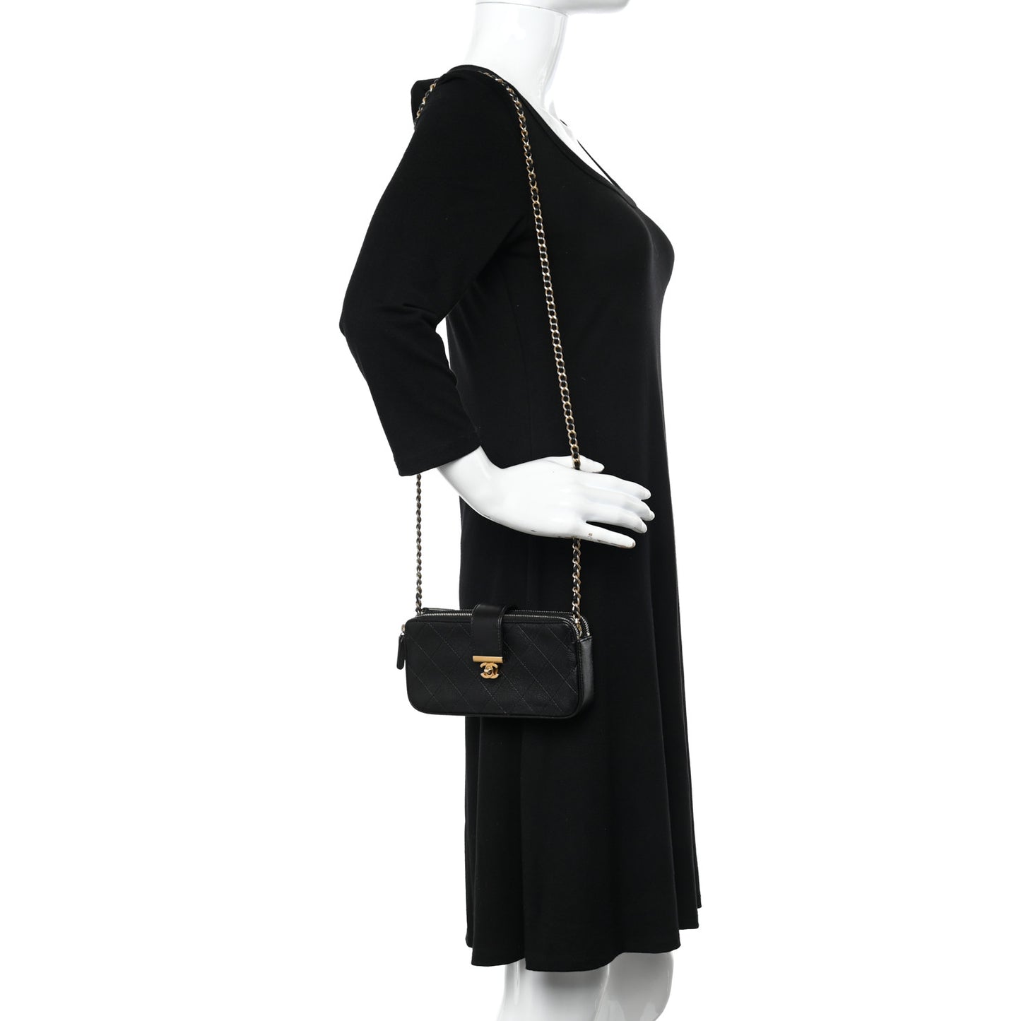 Goatskin Quilted CC Clutch With Chain Black