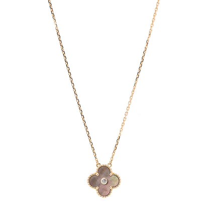 Van Cleef & Arpels 18K Rose Gold Diamond Grey Mother of Pearl Vintage Alhambra Pendant Necklace 1 of 7