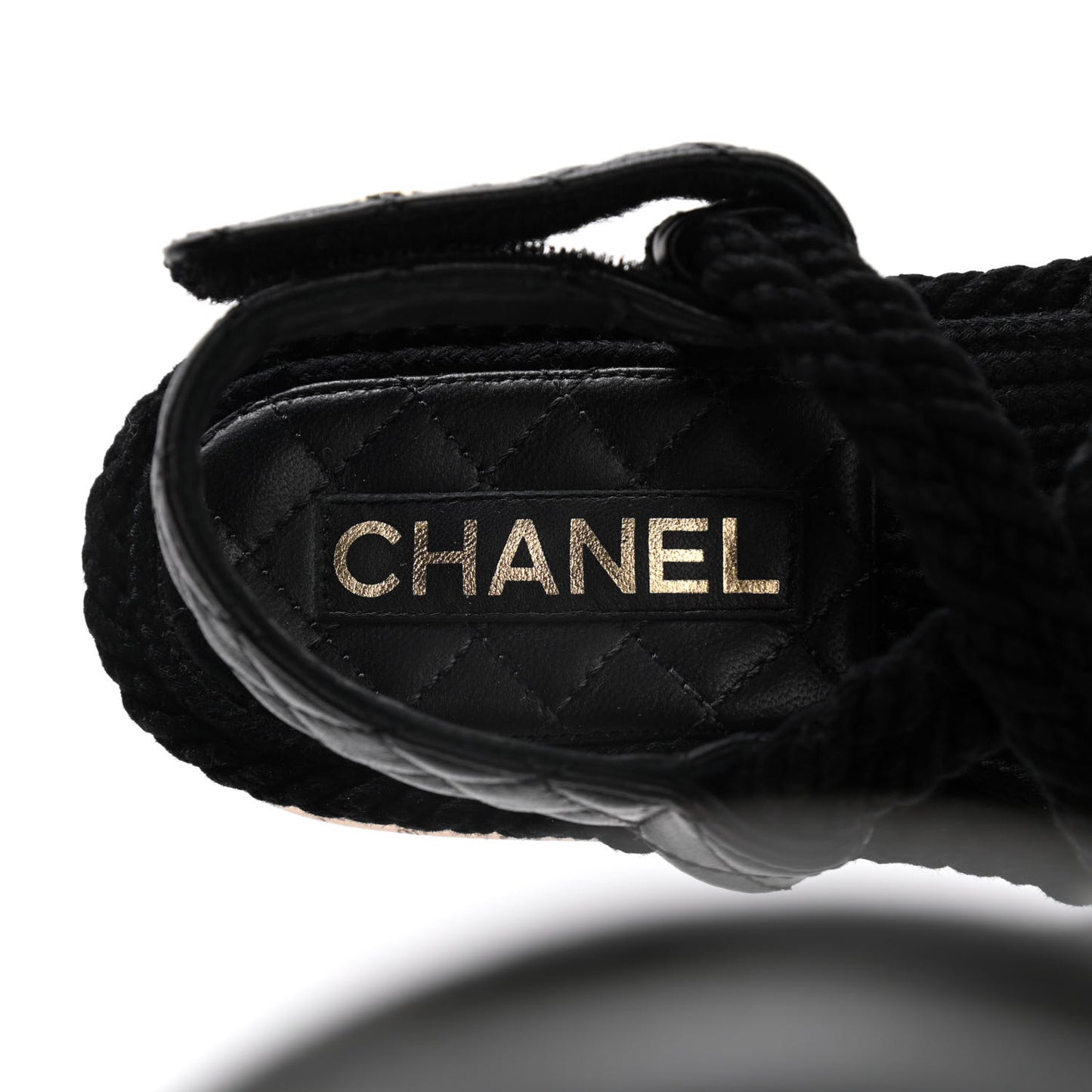 Cord Lambskin Quilted Logo Sandals 36 Black