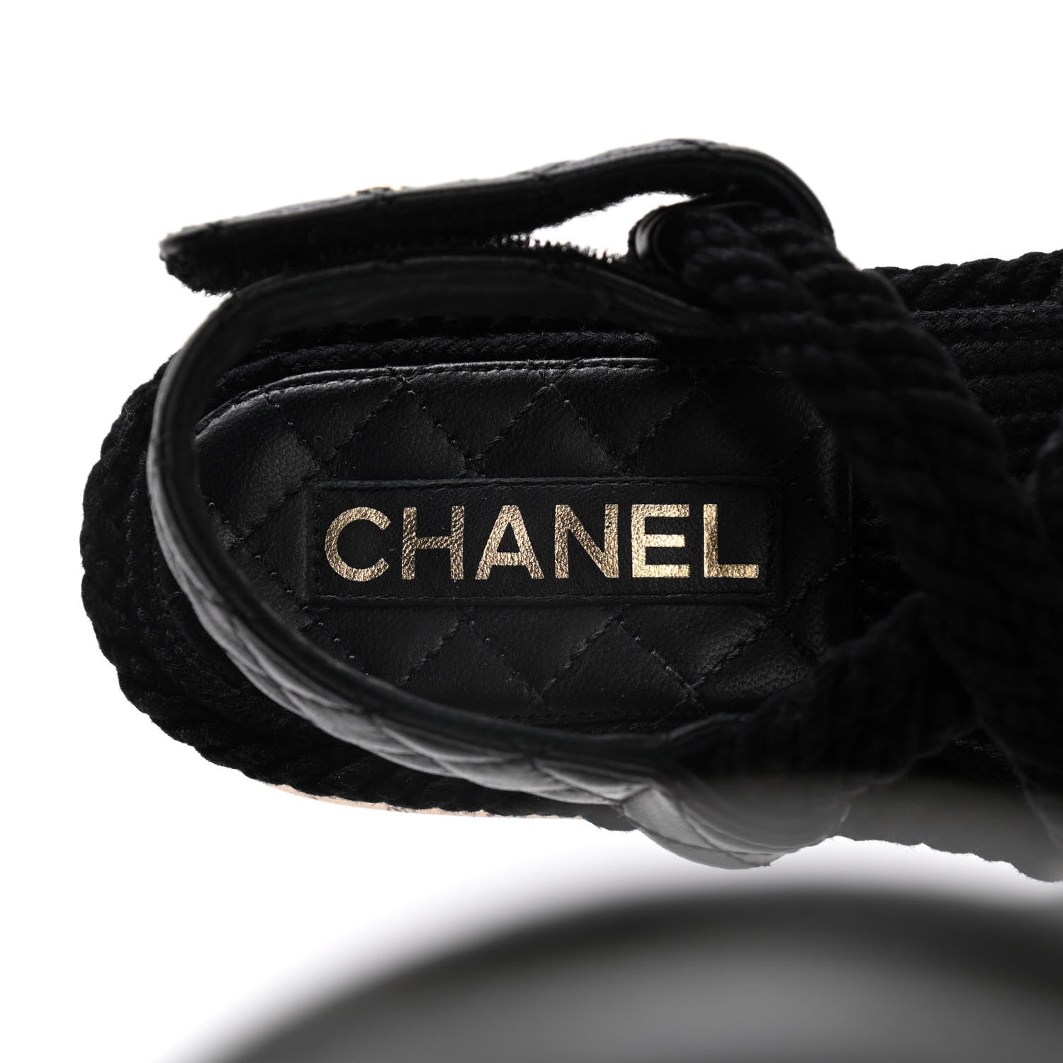 Chanel Cord Lambskin Quilted Logo Sandals 36 Black 9 of 16