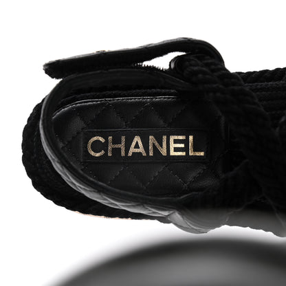 Chanel Cord Lambskin Quilted Logo Sandals 36 Black 9 of 16