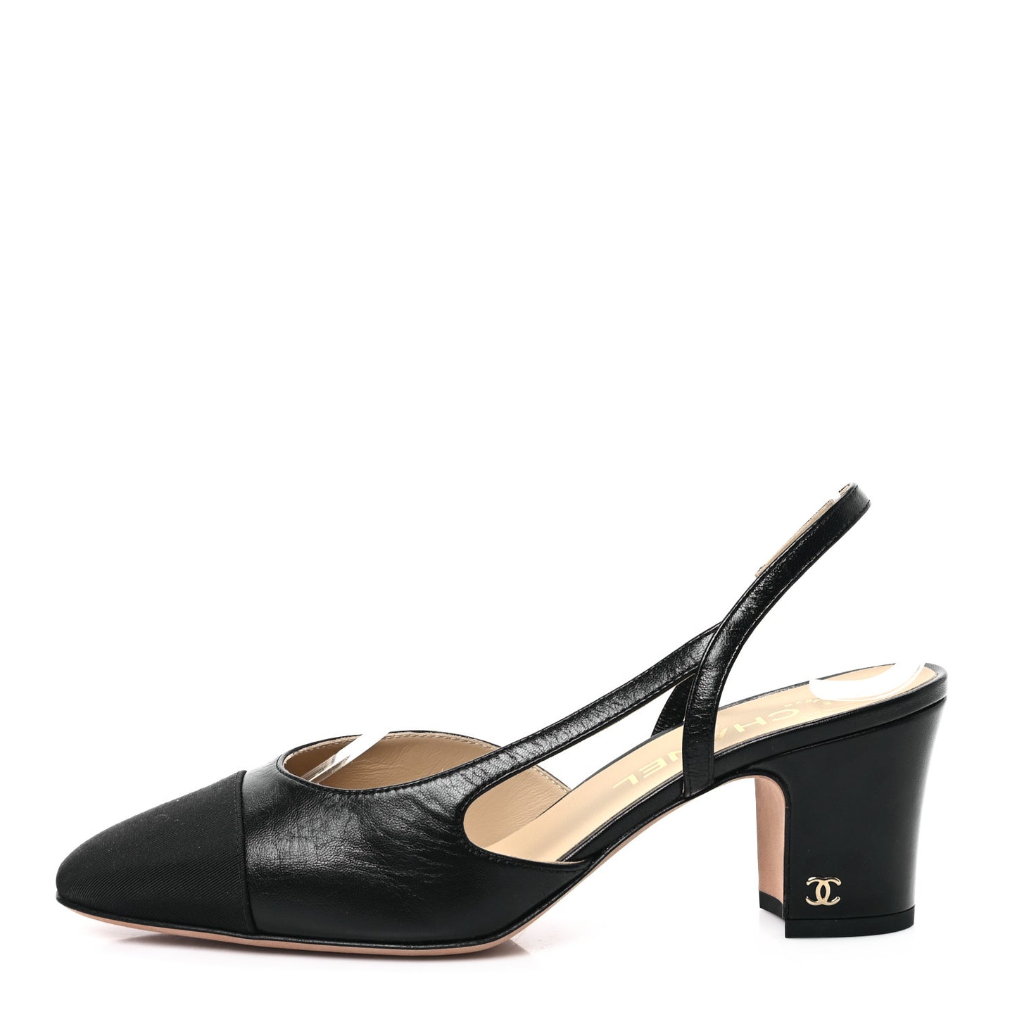 Goatskin Grosgrain Cap Toe CC Slingback Sandals 38 Black