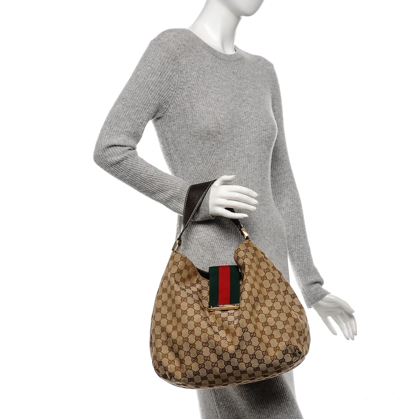 Monogram Large New Ladies Web Hobo Dark Brown