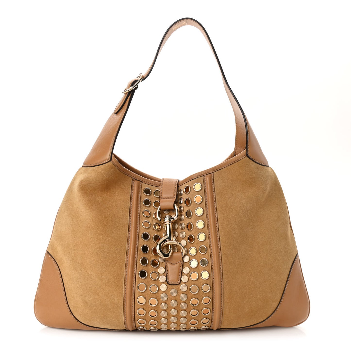 Suede Studded Jackie O Bouvier Hobo Light Brown