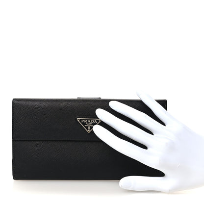 Prada Saffiano Metal Triangle Large Flap Wallet Black 2 of 8