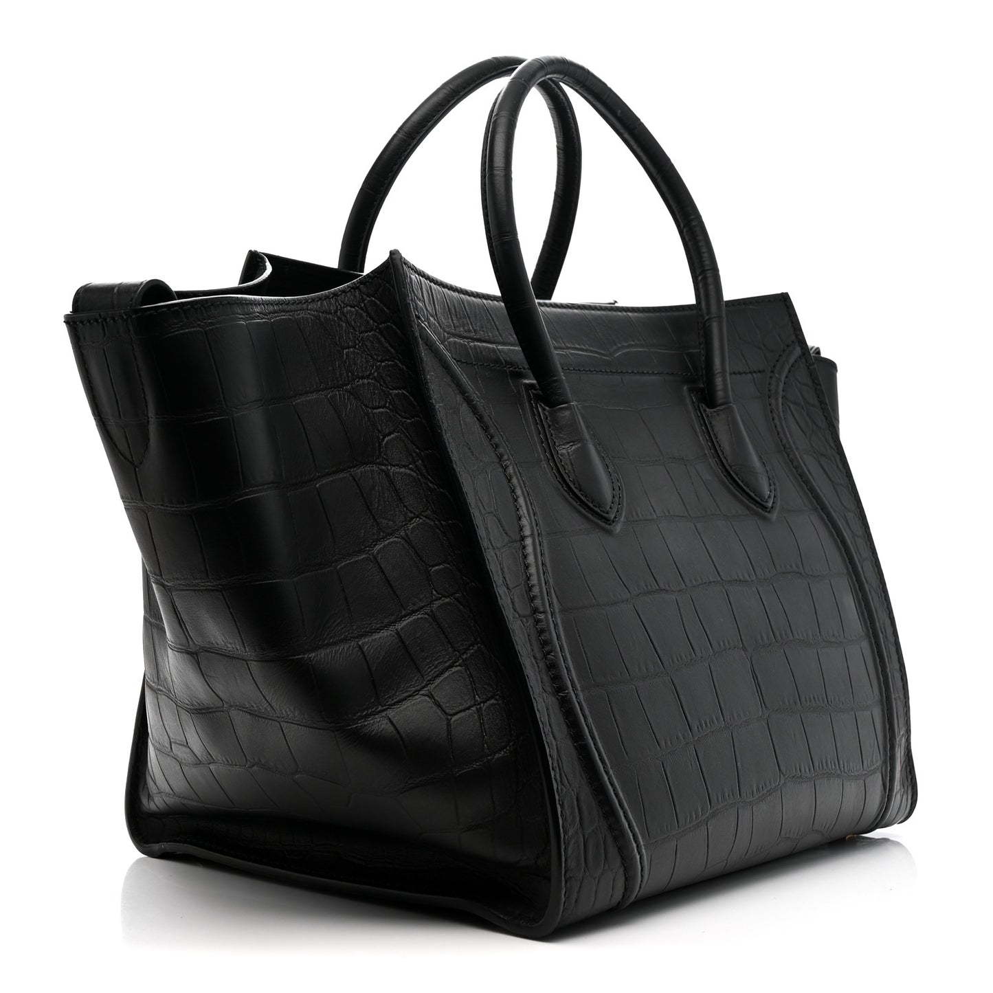 Crocodile Embossed Calfskin Medium Phantom Luggage Black