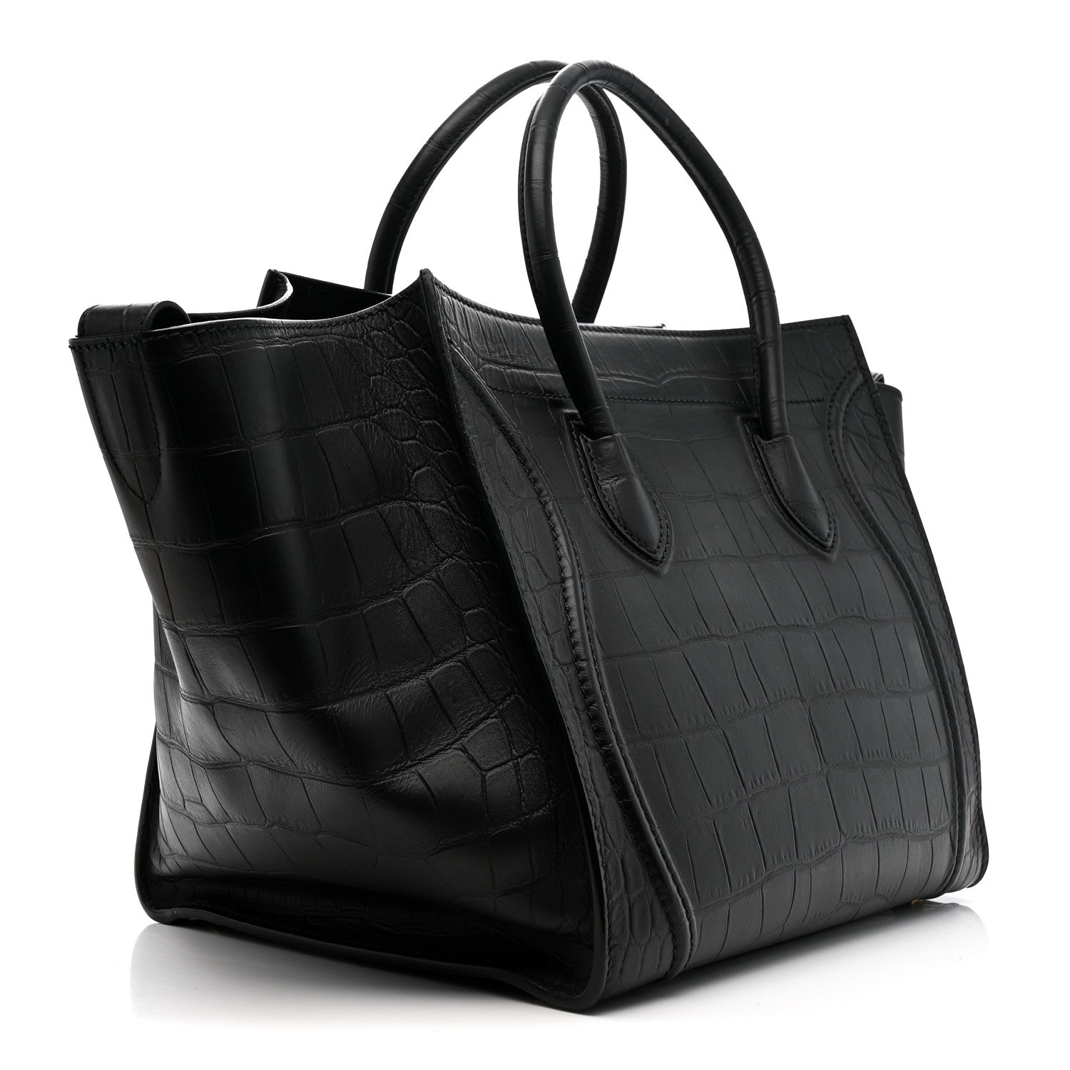 Celine Crocodile Embossed Calfskin Medium Phantom Luggage Black 3 of 13
