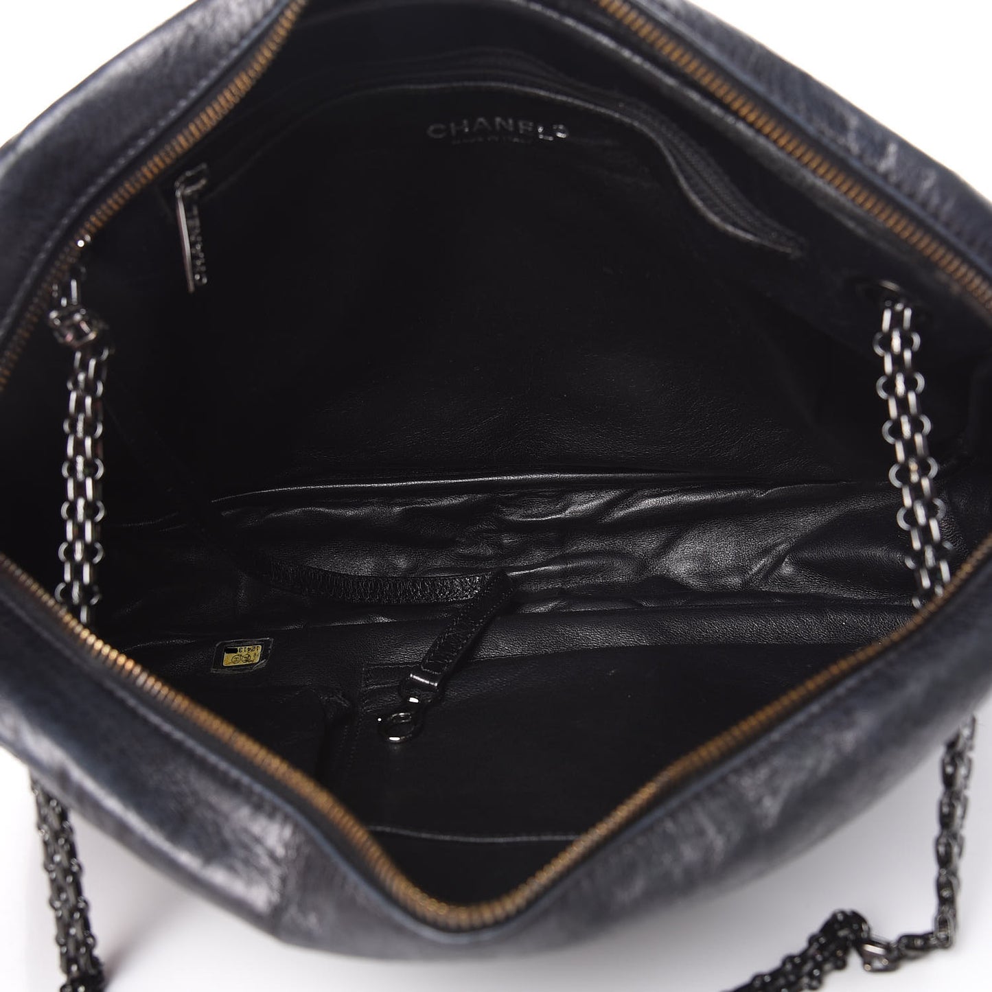 Metallic Aged Calfskin Quilted Large Reissue Camera Case Black