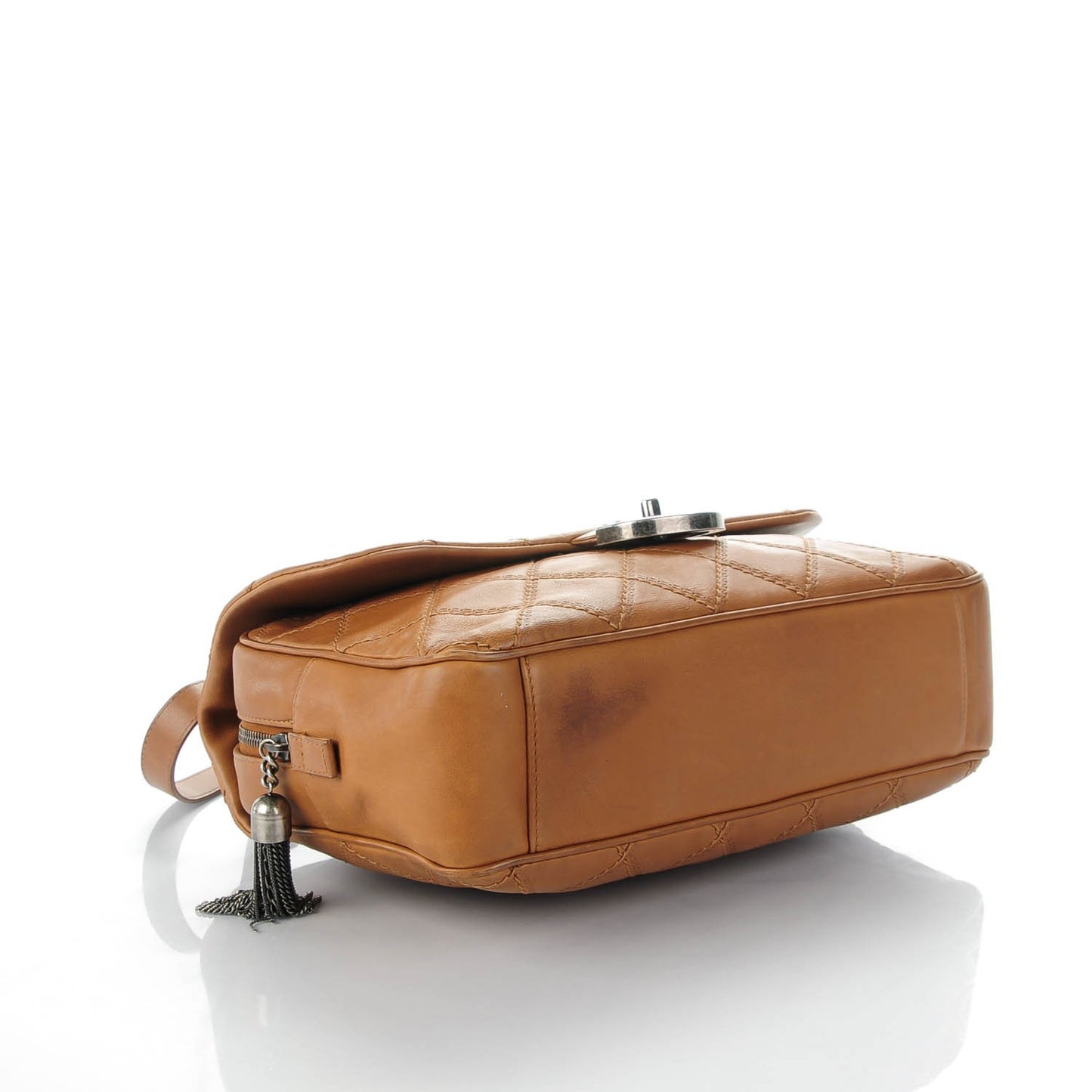 Calfskin Quilted Jumbo Coco Sporran Flap Light Brown