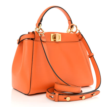 Fendi Vitello Grace Matte Two Pocket Mini Peekaboo Iconic Satchel Aranciata 3 of 9